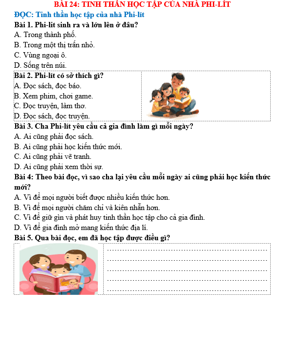 Bài tập hàng ngày Tiếng Việt lớp 5 Bài 24: Tinh thần học tập của nhà Phi-lít | Kết nối tri thức