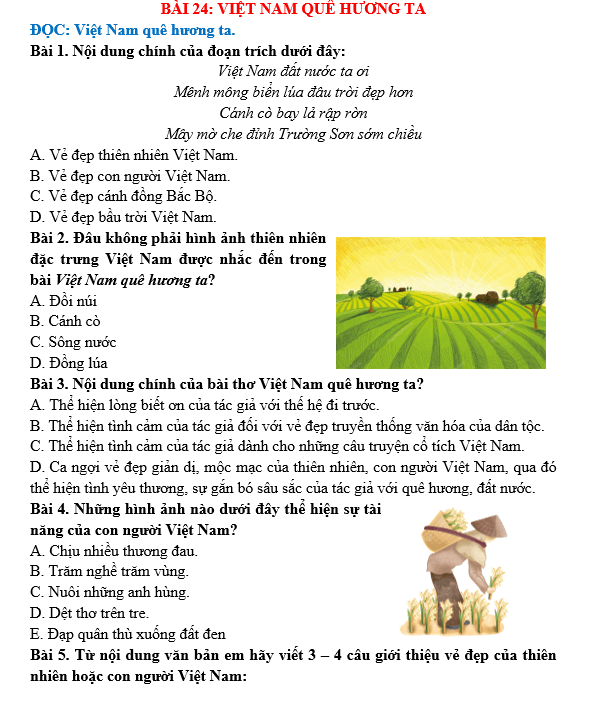 Bài tập hàng ngày Tiếng Việt lớp 5 Bài 24: Việt Nam quê hương ta | Kết nối tri thức