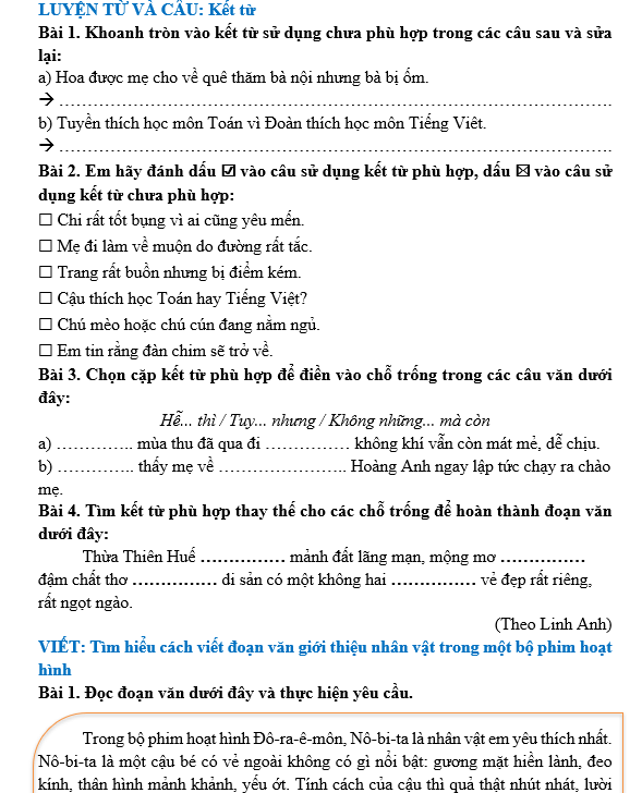 Bài tập hàng ngày Tiếng Việt lớp 5 Bài 29: Phim hoạt hình Chú ốc sên bay | Kết nối tri thức