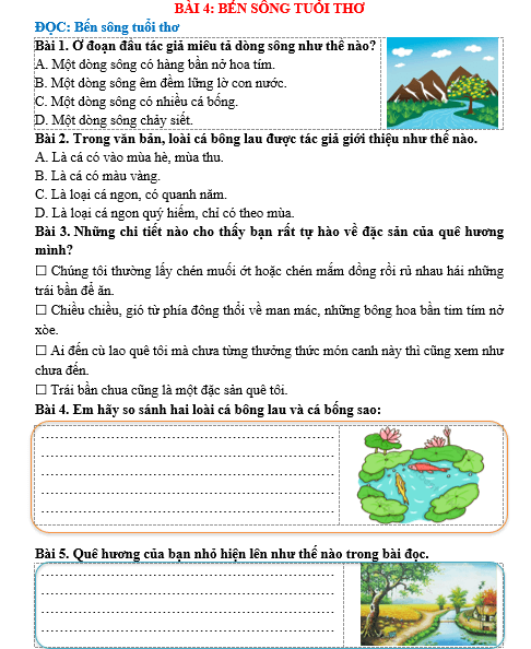 Bài tập hàng ngày Tiếng Việt lớp 5 Bài 4: Bến sông tuổi thơ | Kết nối tri thức