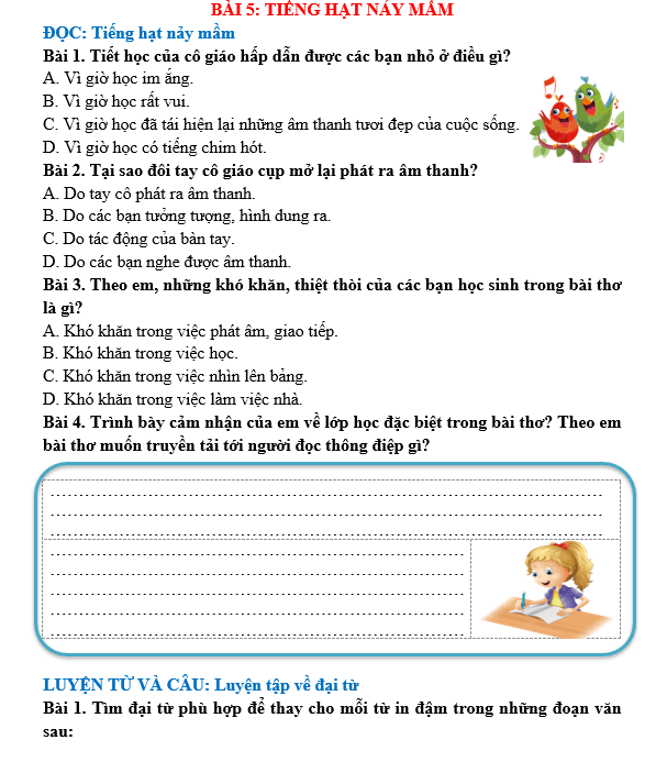 Bài tập hàng ngày Tiếng Việt lớp 5 Bài 5: Tiếng hạt nảy mầm | Kết nối tri thức