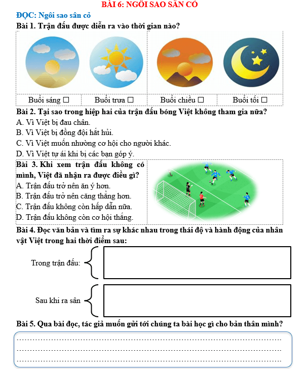 Bài tập hàng ngày Tiếng Việt lớp 5 Bài 6: Ngôi sao sân cỏ | Kết nối tri thức