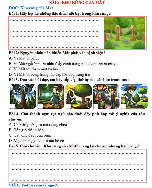 Bài tập hàng ngày Tiếng Việt lớp 5 Bài 8: Khu rừng của Mát | Kết nối tri thức