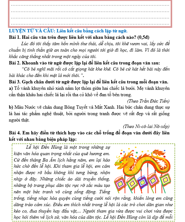 Bài tập hàng ngày Tiếng Việt lớp 5 Bài 9: Hội thổi cơm thi ở Đồng Vân | Kết nối tri thức