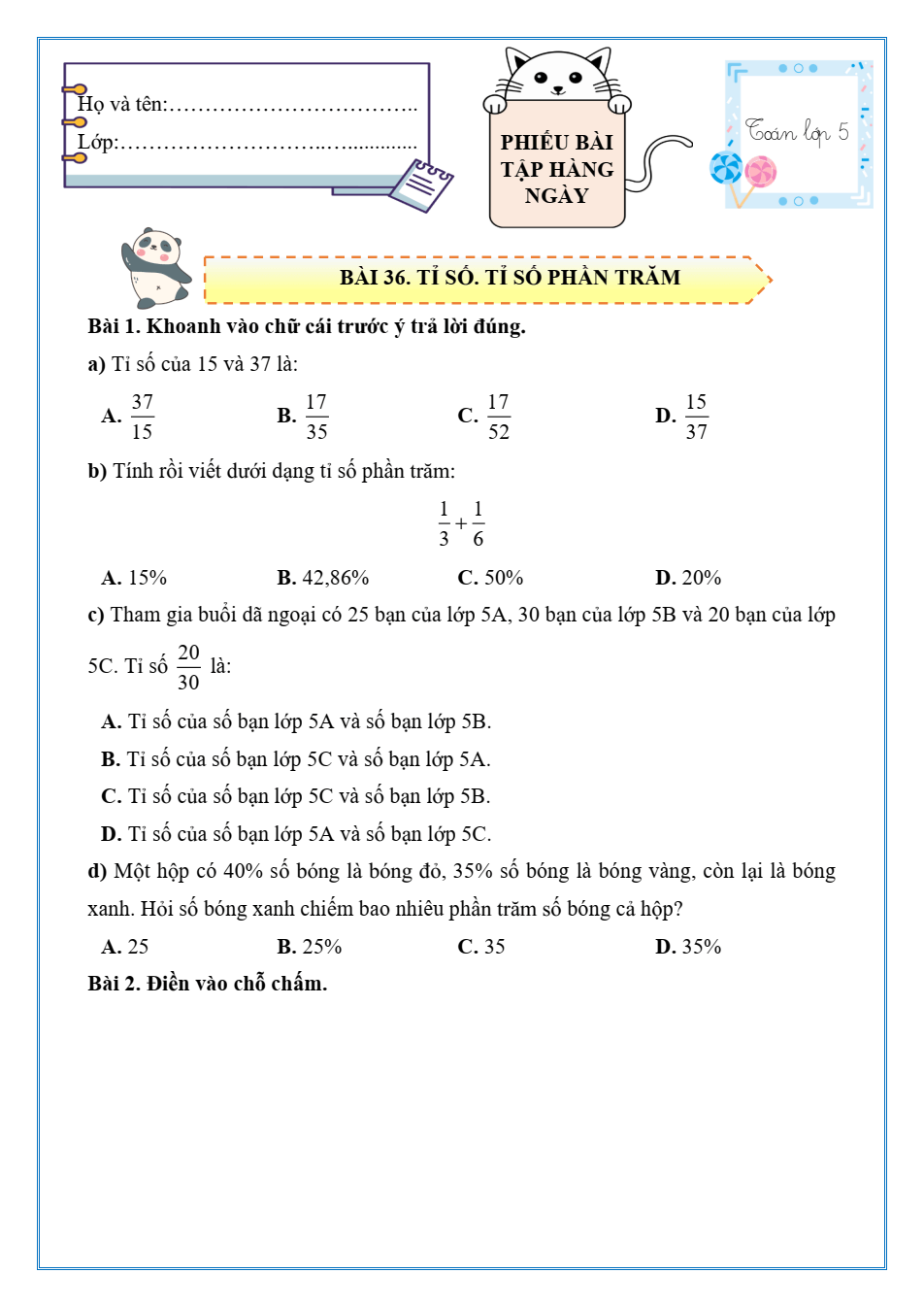 Bài tập hàng ngày Toán lớp 5 Kết nối tri thức Học kì 2 (có lời giải)