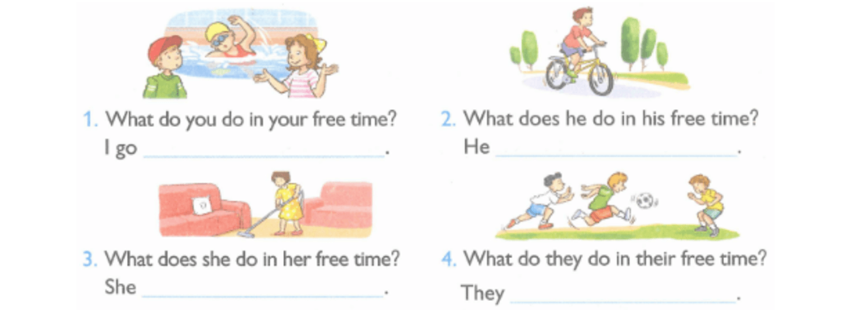 Bài tập Tiếng Anh lớp 5 Unit 13: What do you do on your free time?