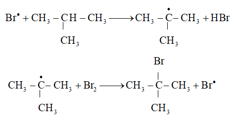 Viết phương trình hoá học của phản ứng xảy ra khi cho 2 – methylpropane tác dụng với bromine