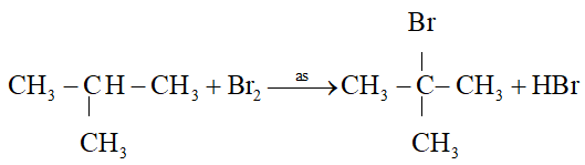 Viết phương trình hoá học của phản ứng xảy ra khi cho 2 – methylpropane tác dụng với bromine