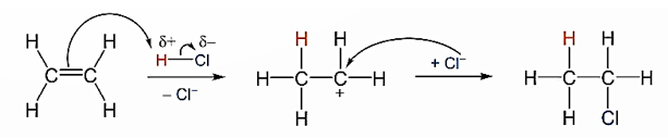 Viết được cơ chế cộng electrophile vào phân tử alkene. Giải thích được sự tạo thành sản phẩm
