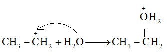 Trình bày cơ chế phản ứng khi cho ethylene tác dụng với HBr với H2O xúc tác H+