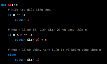 Viết chương trình kĩ thuật đệ quy tính hàm SL(n) là tổng các số tự nhiên lẻ nhỏ hơn bằng n
