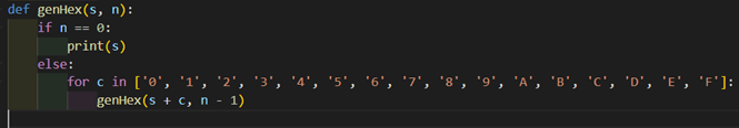 Viết chương trình sinh tất cả các số hex (hệ đếm 16) có 3 chỉ số