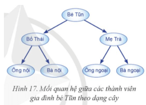 Em hãy đưa ra danh sách các thành viên gia đình có mối quan hệ được biểu diễn dưới dạng cây