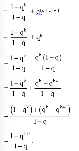 Cho q là số thực khác 1 Chứng minh: 1 + q + q^2 + .. + q^(n-1) = (1-q^n)/(1-q) (ảnh 1)
