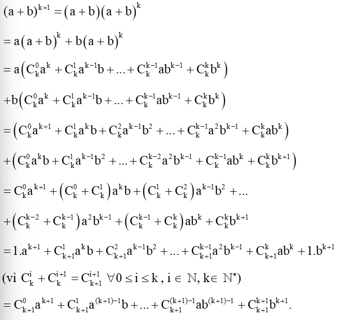 Chứng minh công thức nhị thức Newton bằng phương pháp quy nạp (ảnh 1)
