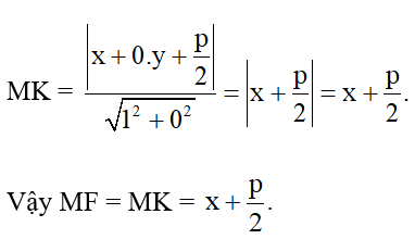Trong mặt phẳng toạ độ Oxy, ta xét parabol (P) có phương trình chính tắc là y^2 = 2px (p>0) (Hình 20) (ảnh 1)