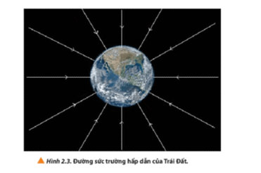 Quan sát Hình 2.3 và nhận xét về phương, chiều của đường sức trường hấp dẫn của Trái Đất