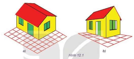 Hai hình vẽ trên cùng mô tả một nhà. Bạn hãy quan sát và nêu sự khác nhau của hai hình