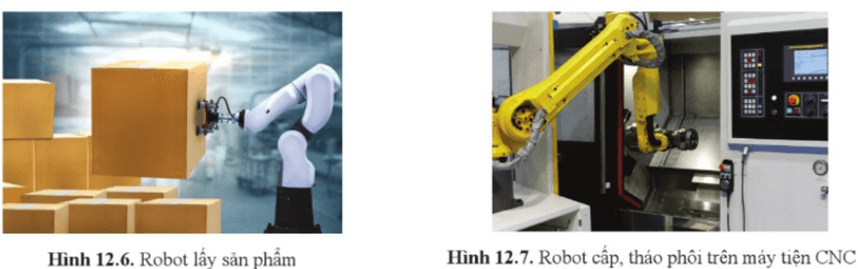 Quan sát hình 12.6, hình 12.7 và mô tả công việc của các robot
