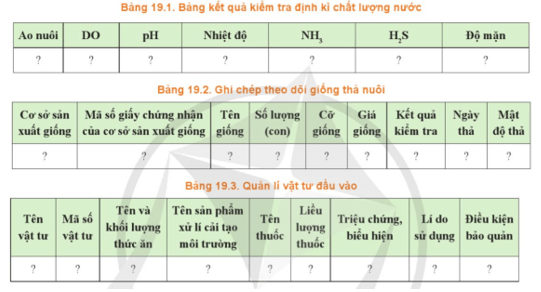 Bảng 19.1 – 19.3 được sử dụng để ghi chép theo dõi lưu trữ thông tin cho bước nào