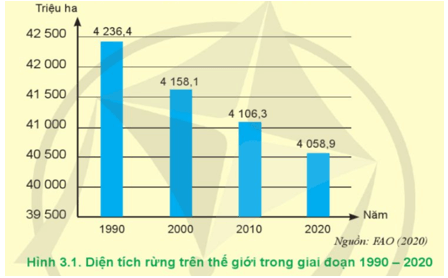 Nhận xét về sự thay đổi diện tích rừng trên thế giới trong giai đoạn 1990 – 2020 ở Hình 3.1