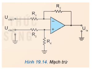 Mạch trừ ở Hình 19.14 có R1 bằng R3 bằng 2 kilo Ôm, R2 bằng R4 bằng 10 kilo Ôm