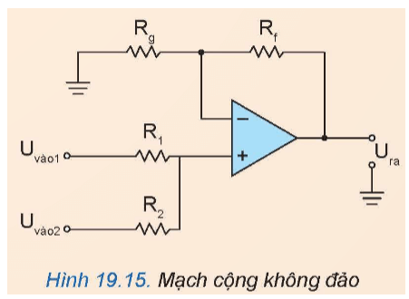 Mạch cộng không đảo ở Hình 19.15 có R1 = R2 = 1 kilo Ôm, Rf = Rg = 10 kilo Ôm