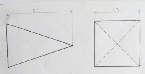 Cho hình chóp đều đáy vuông có chiều cao h = 60 mm, chiều dài cạnh đáy a = 40 mm