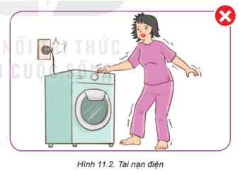 Người trong Hình 11.2 chạm vào vỏ máy giặt bị rò điện có bị điện giật không? Tại sao?