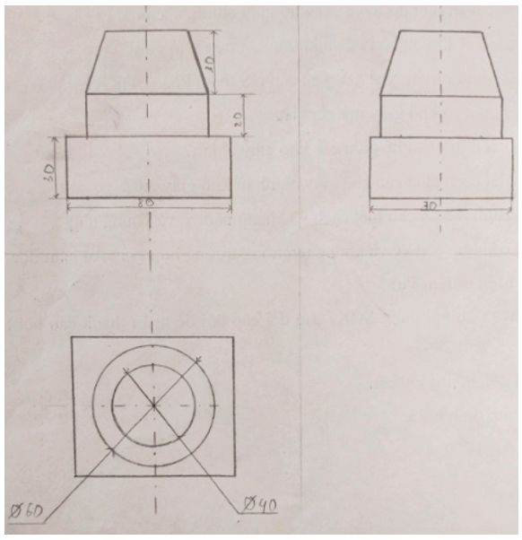 Vẽ 3 hình chiếu vuông góc của vật thể trên Hình 2.25