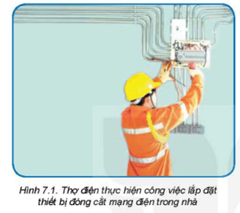 Hãy cho biết yêu cầu đối với người thợ điện khi thực hiện công việc ở hình 7.1