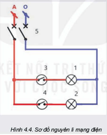 Hãy lựa chọn các thiết bị và dây dẫn điện trong sơ đồ nguyên lí Hình 4.4