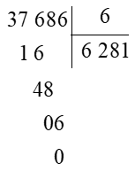 Đặt tính rồi tính: 37686 : 6