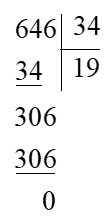 Đặt tính rồi tính: 646 : 34