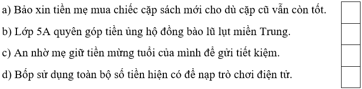 Trắc nghiệm Đạo đức lớp 5 Chân trời sáng tạo Bài 12 (có đáp án): Em sử dụng tiền hợp lí (ảnh 7)