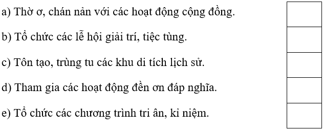 Trắc nghiệm Đạo đức lớp 5 Chân trời sáng tạo Bài 2 (có đáp án): Em biết ơn người có công với quê hương, đất nước (ảnh 13)