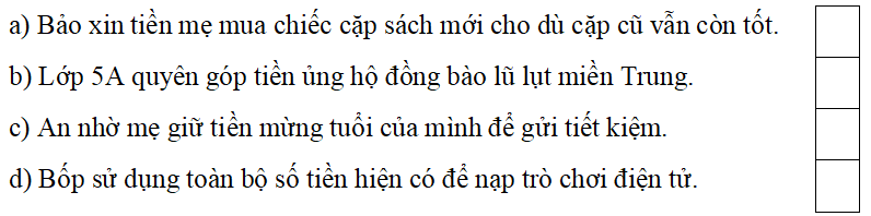 Trắc nghiệm Đạo đức lớp 5 Kết nối tri thức Bài 8 (có đáp án): Sử dụng tiền hợp lí