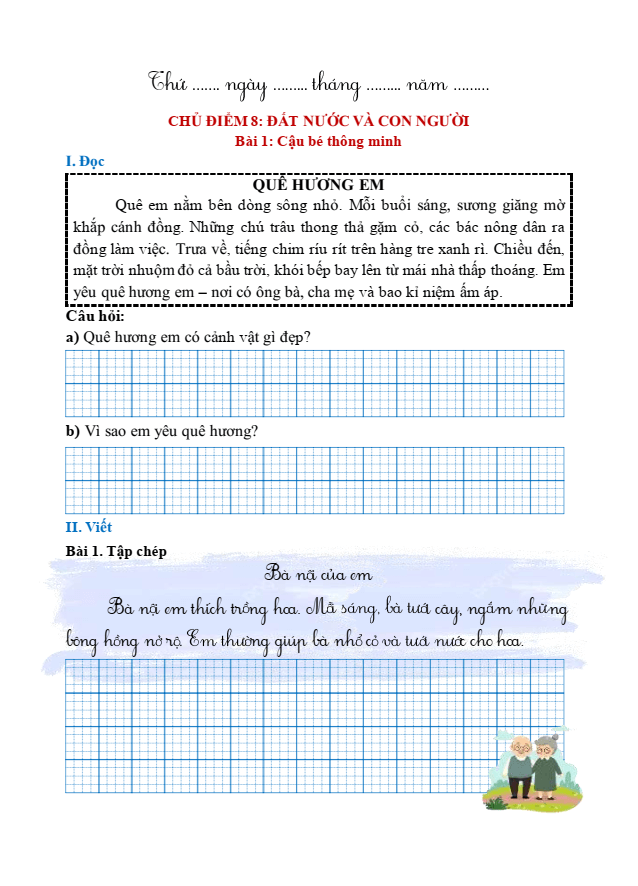 Bài tập hàng ngày Tiếng Việt lớp 1 Bài 1: Cậu bé thông minh | Kết nối tri thức