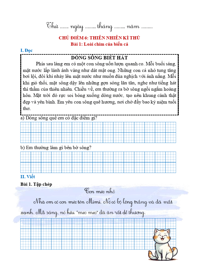 Bài tập hàng ngày Tiếng Việt lớp 1 Bài 1: Loài chim của biển cả | Kết nối tri thức