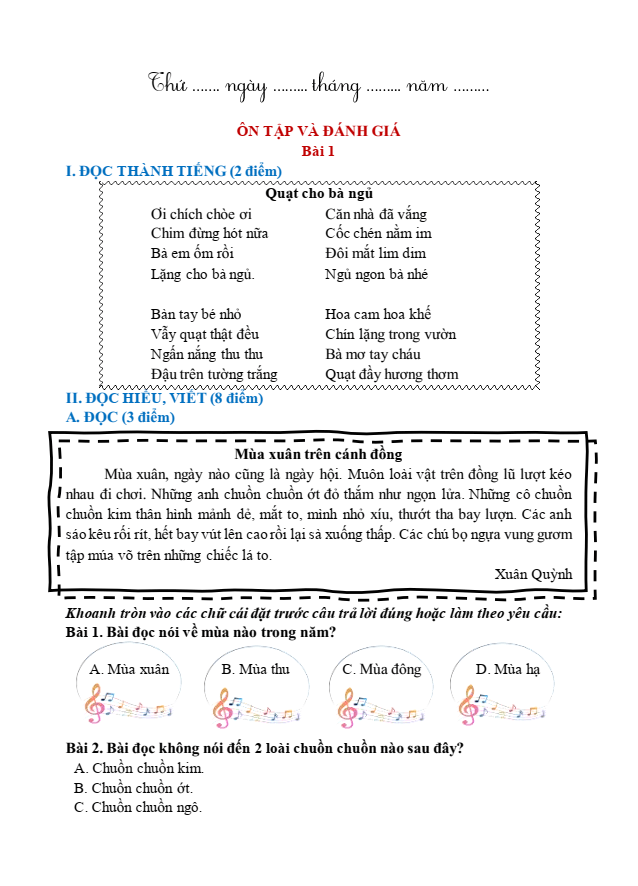 Bài tập hàng ngày Tiếng Việt lớp 1 Bài 1: Ôn tập | Kết nối tri thức