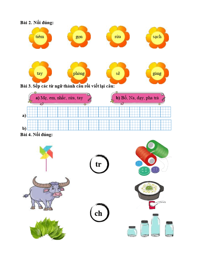 Bài tập hàng ngày Tiếng Việt lớp 1 Bài 1: Rửa tay trước khi ăn | Kết nối tri thức