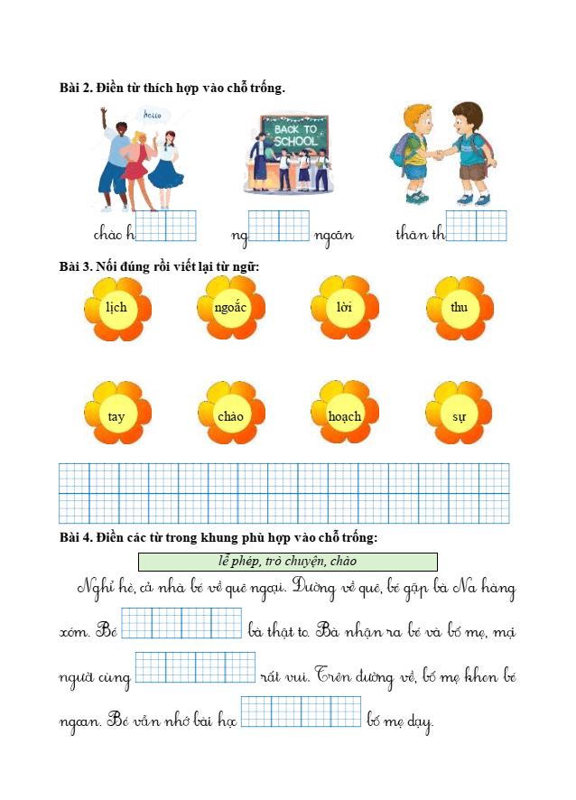 Bài tập hàng ngày Tiếng Việt lớp 1 Bài 2: Lời chào đi trước | Kết nối tri thức