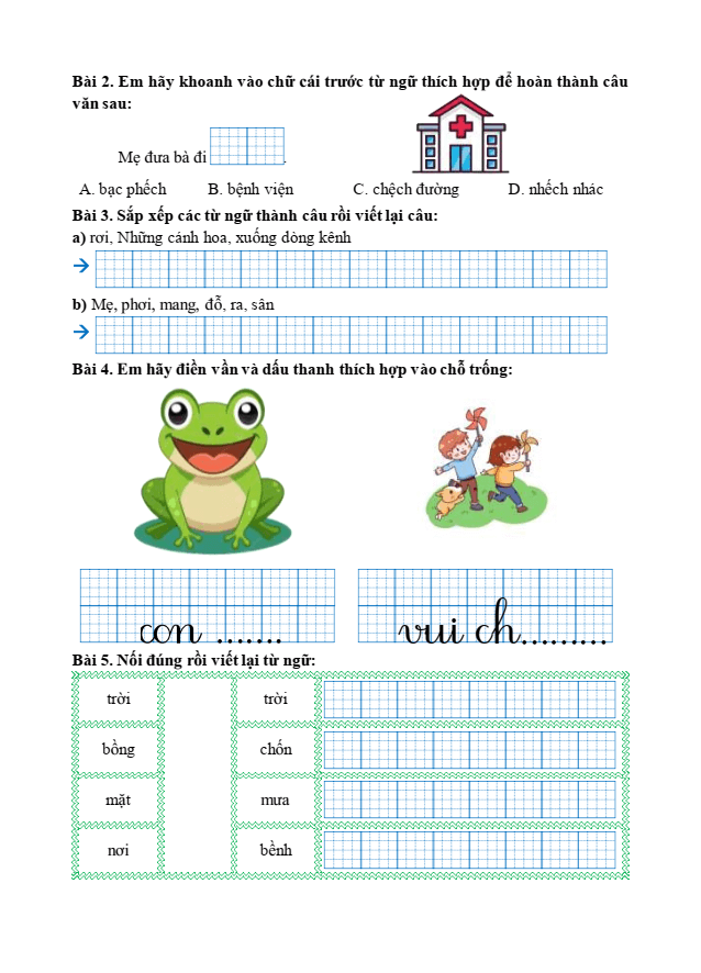 Bài tập hàng ngày Tiếng Việt lớp 1 Bài 2: Trong giấc mơ buổi sáng | Kết nối tri thức