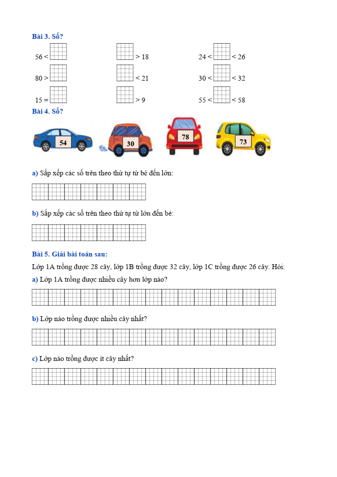 Bài tập hàng ngày Toán lớp 1 Bài 22: So sánh số có hai chữ số | Kết nối tri thức