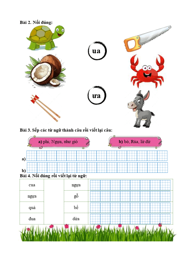 Bài tập hàng ngày Tiếng Việt lớp 1 Bài 24: ua, ưa | Kết nối tri thức