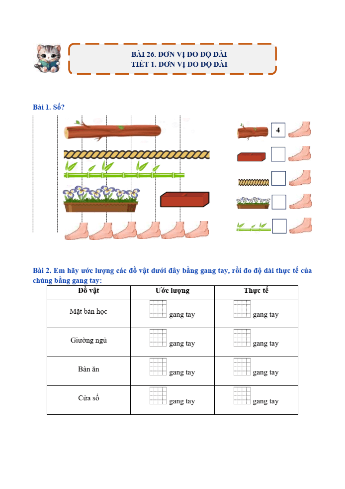 Bài tập hàng ngày Toán lớp 1 Bài 26: Đơn vị đo độ dài | Kết nối tri thức