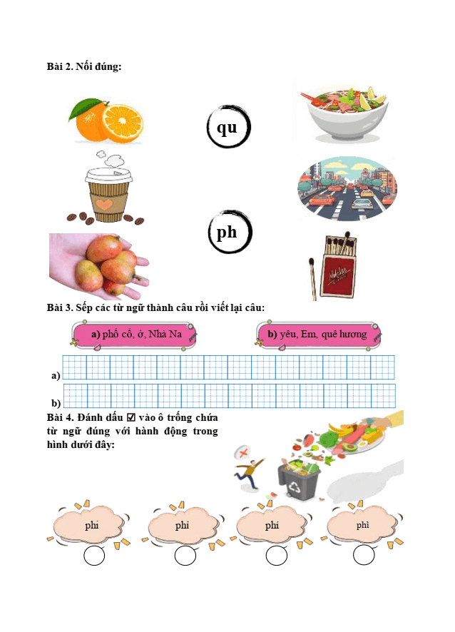 Bài tập hàng ngày Tiếng Việt lớp 1 Bài 26: Ph, ph, Qu, qu | Kết nối tri thức