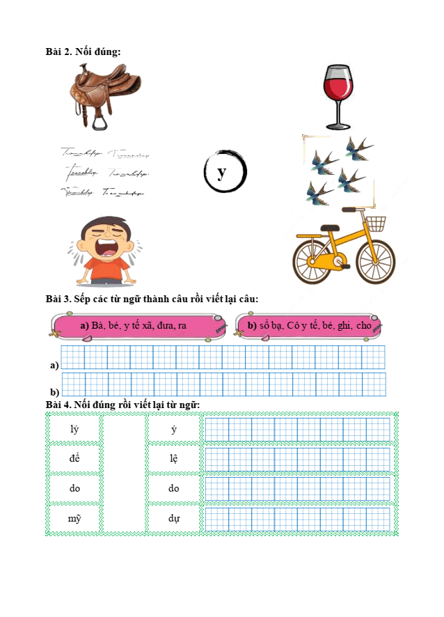 Bài tập hàng ngày Tiếng Việt lớp 1 Bài 28: Y, y | Kết nối tri thức