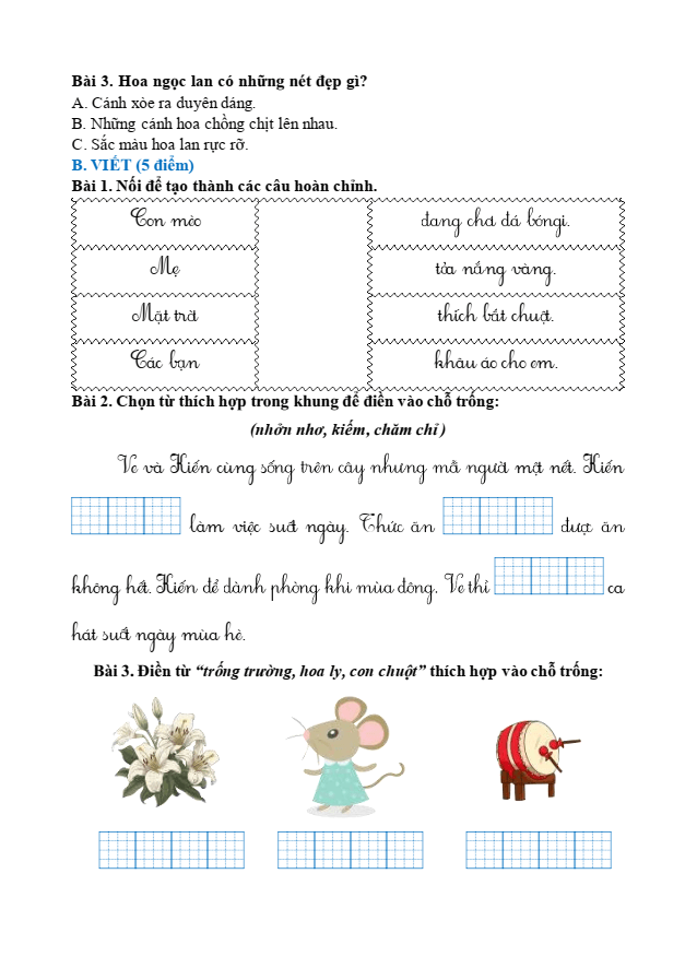 Bài tập hàng ngày Tiếng Việt lớp 1 Bài 3: Ôn tập | Kết nối tri thức