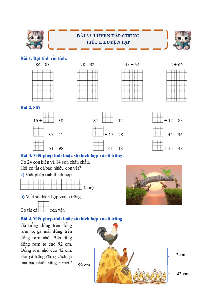 Bài tập hàng ngày Toán lớp 1 Bài 33: Luyện tập chung | Kết nối tri thức
